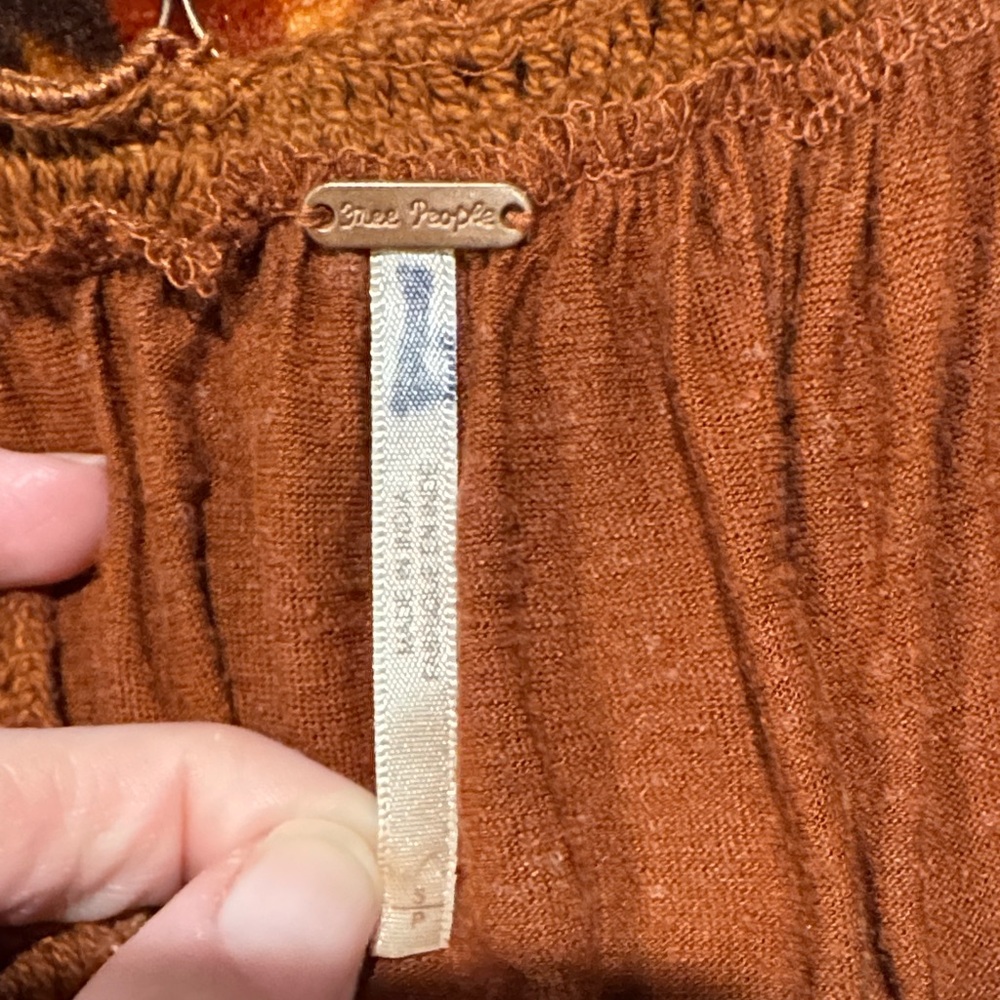 Free People Rust/Brown Crochet-Trim Peasant Blouse - Picture 2 of 6